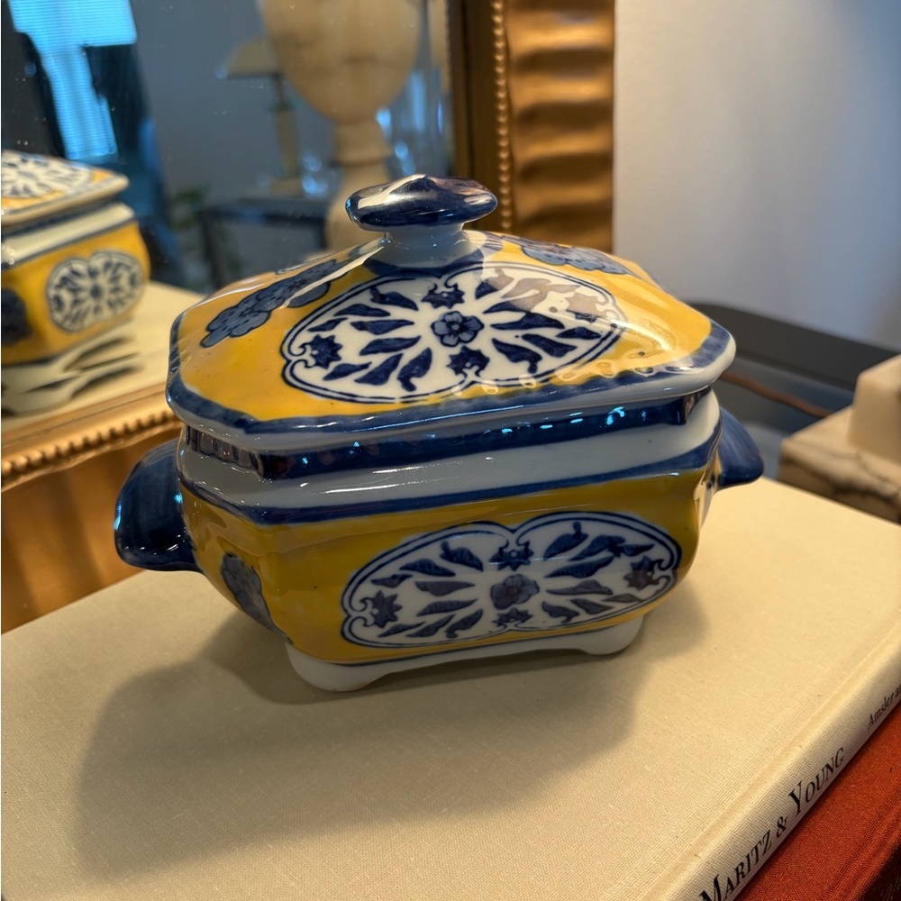 Vintage Chinoiserie Lidded Trinket Dish Box Planter Porcelain Chinese Asian - Picture 5 of 7